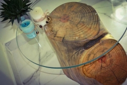 Tavolino rustico con tronco in legno massello