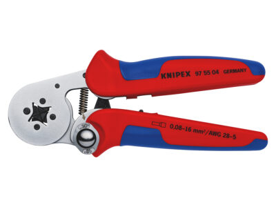 97 55 04 SB – KNIPEX Pinza per terminali a bussola, con regolazione automatica per crimpaggio laterale rivestiti in materiale bicomponente cromata 180 mm