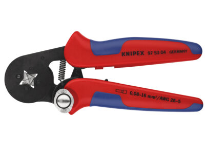 97 53 04 SB – KNIPEX Pinza per terminali a bussola, con regolazione automatica per crimpaggio laterale rivestiti in materiale bicomponente brunita 180 mm