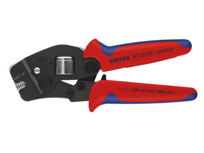 97 53 08 – KNIPEX Pinza per terminali a bussola, con regolazione automatica per crimpaggio frontale rivestiti in materiale bicomponente brunita 190 mm