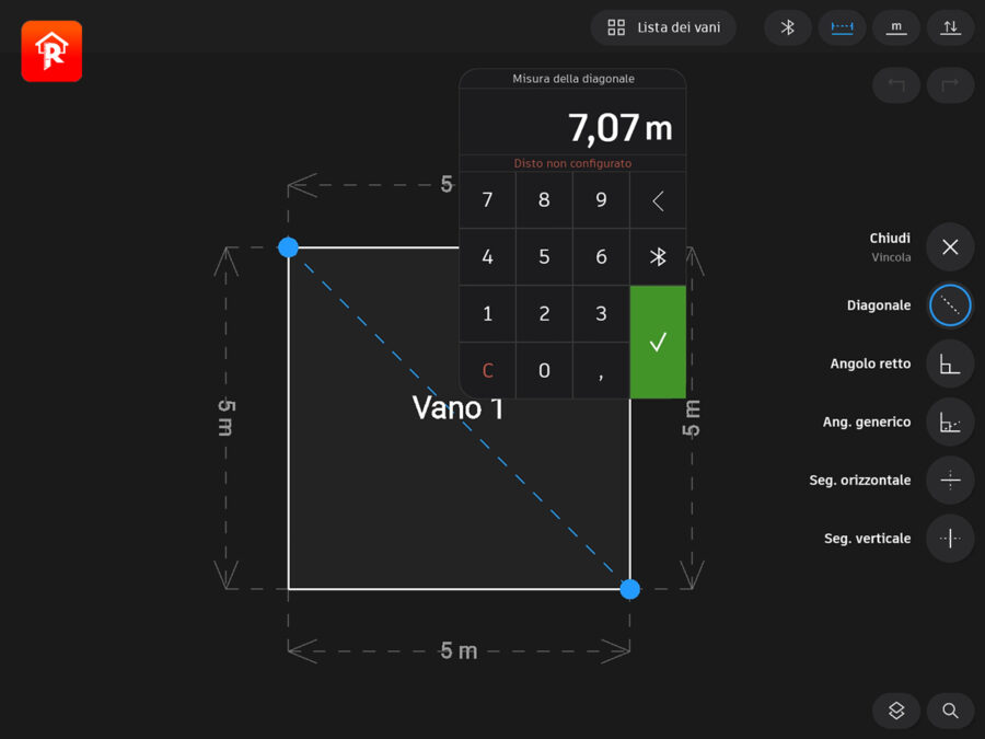 Rilievo - Menu Vincola - Inserimento di una diagonale o angolo