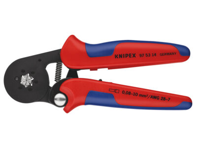 97 53 14 – KNIPEX Pinza per terminali a bussola, con regolazione automatica per crimpaggio laterale rivestiti in materiale bicomponente brunita 180 mm