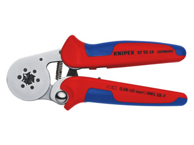 97 55 14 – KNIPEX Pinza per terminali a bussola, con regolazione automatica per crimpaggio laterale rivestiti in materiale bicomponente cromata 180 mm