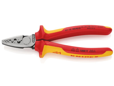 97 78 180 – KNIPEX Pinza per serrare terminali a bussola isolati con manici rivestiti in materiale bicomponente, collaudati VDE 180 mm