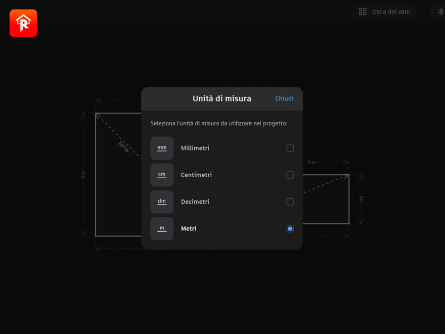 Rilievo - Menu Unità di misura