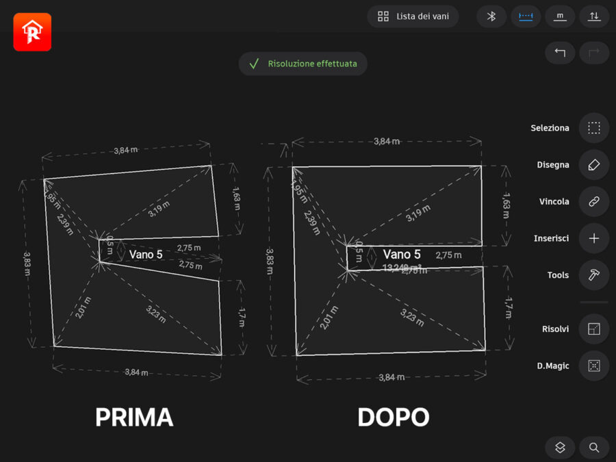 Rilievo - Risoluzione automatica dei vani