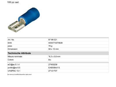 97 99 021 – KNIPEX Terminali piatti femmina isolati 100 pz cad.