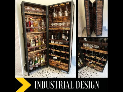 Mobile-Bar-in-legno-con-ruote